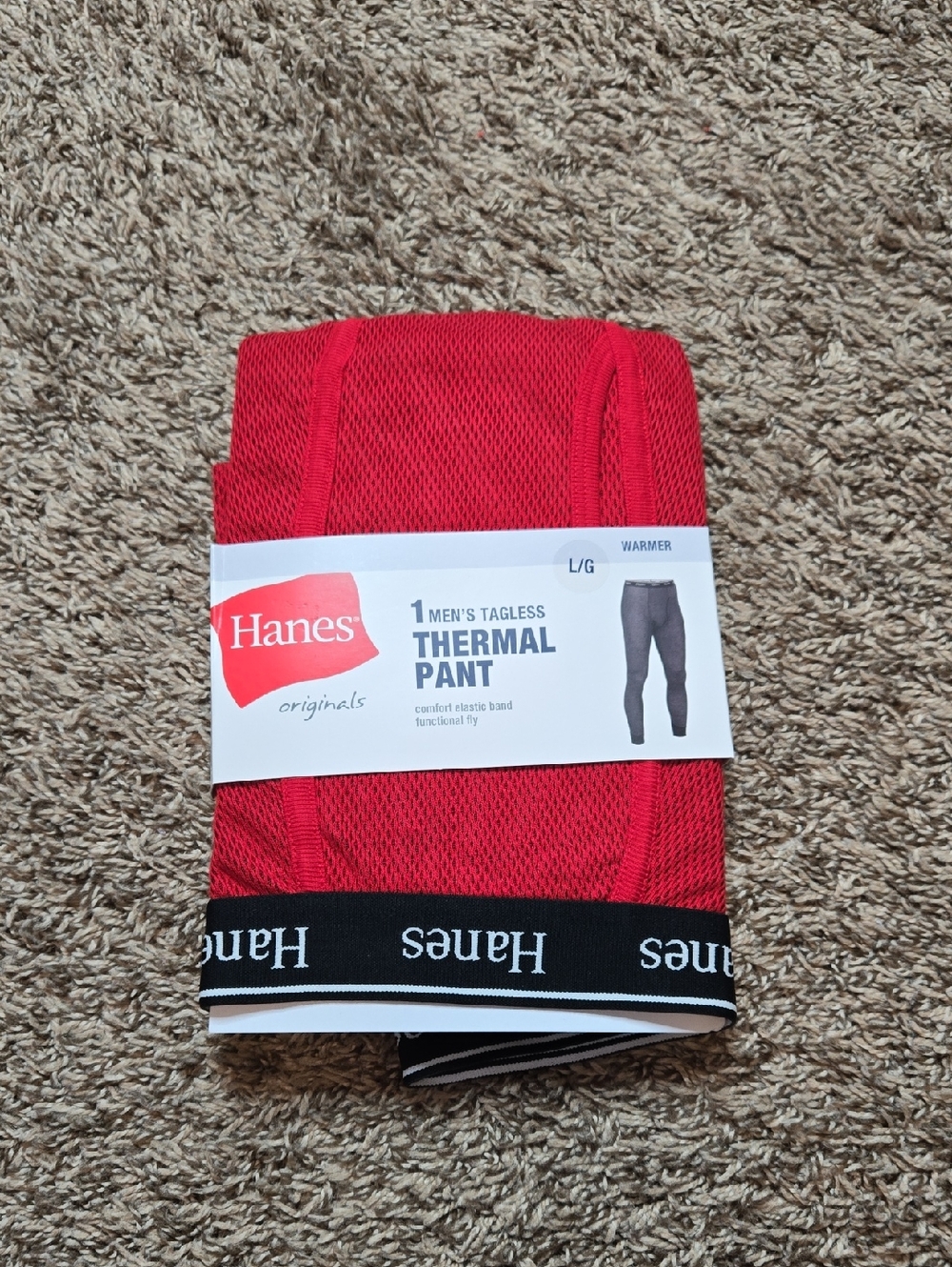 Hanes Originals Men's Tagless Large Warmer Red Thermal Pants Elastic Band